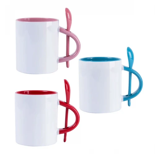 Caneca com Colher e com alça e fundo com cor